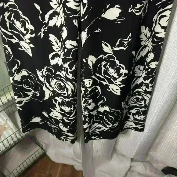 Lauren Ralph Lauren Womens 10 Black/White Floral Wide Leg Dressy High Rise Pants - Picture 3 of 12